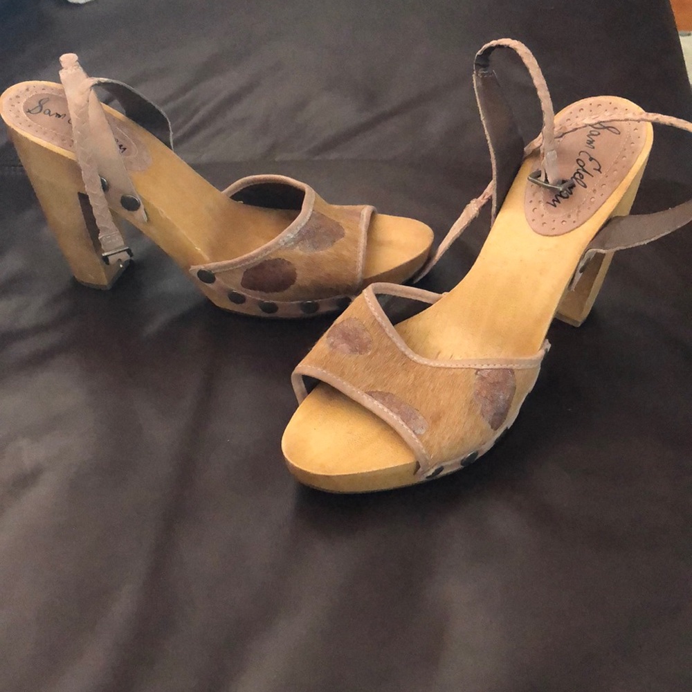 Rare find.. Sam Edelman calf hair and wood heels